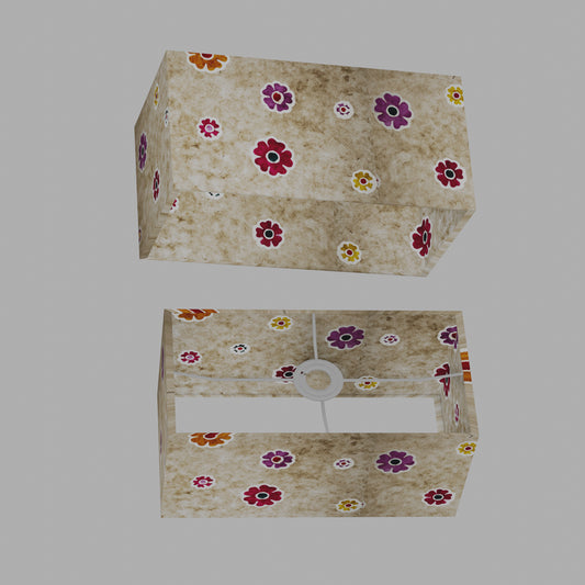 Rectangle Lamp Shade - P35 - Batik Multi Flower on Natural, 40cm(w) x 20cm(h) x 20cm(d)
