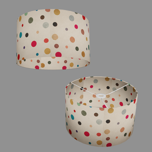 Drum Lamp Shade - P39 - Polka Dots on Natural Lokta, 35cm(d) x 20cm(h)