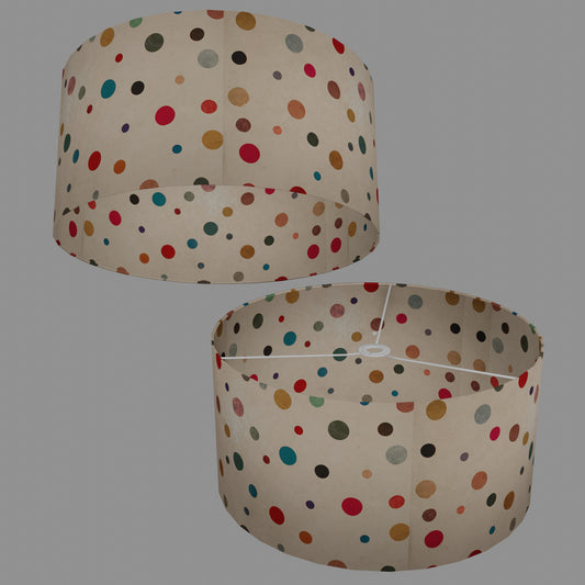 Drum Lamp Shade - P39 - Polka Dots on Natural Lokta, 50cm(d) x 25cm(h)