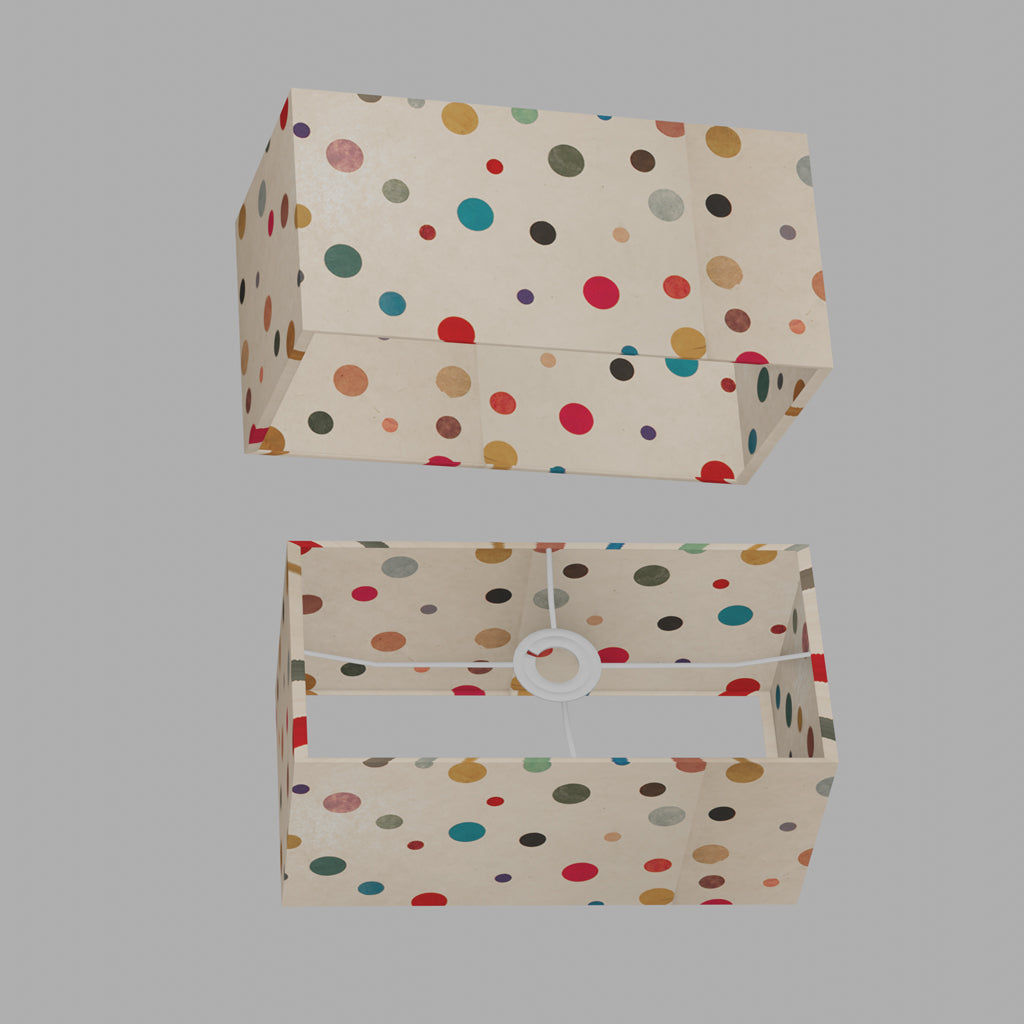 Rectangle Lamp Shade - P39 - Polka Dots on Natural Lokta, 40cm(w) x 20cm(h) x 20cm(d)