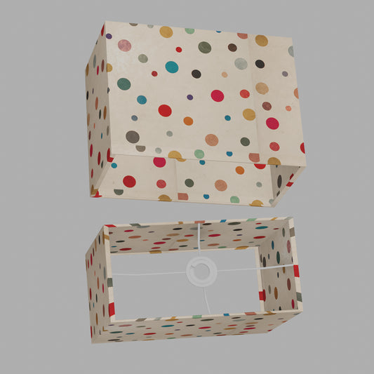 Rectangle Lamp Shade - P39 - Polka Dots on Natural Lokta, 40cm(w) x 30cm(h) x 20cm(d)