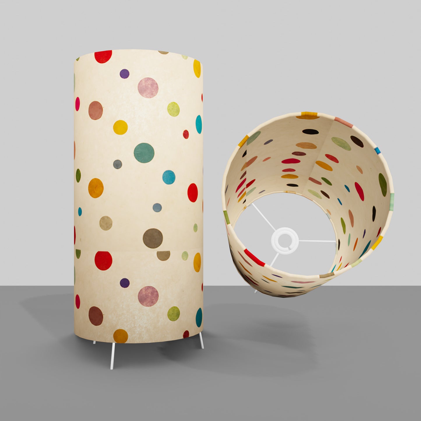 Free Standing Table Lamp Large - P39 ~ Polka Dots on Natural Lokta