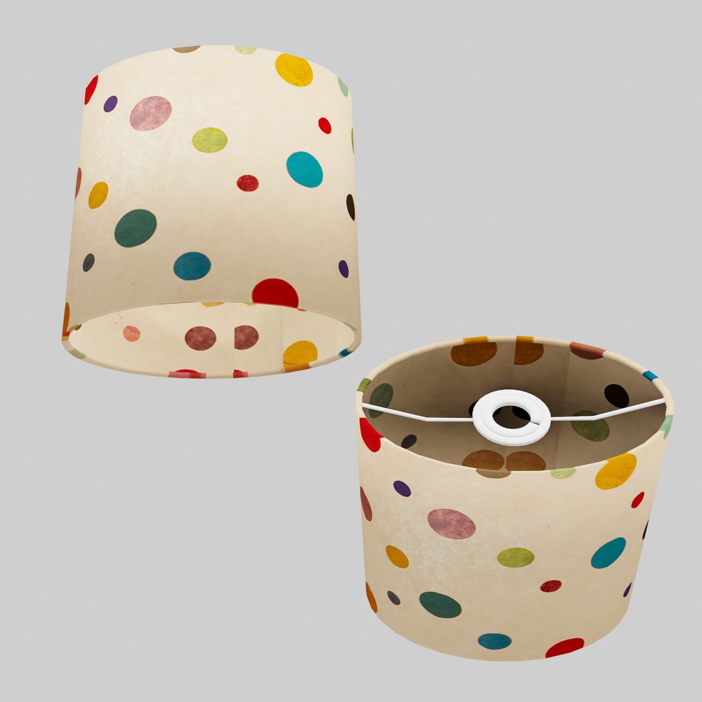 Oval Lamp Shade - P39 - Polka Dots on Natural Lokta, 20cm(w) x 20cm(h) x 13cm(d)