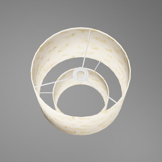 2 Tier Lamp Shade - P40 - Gold Fish Screen Print on Natural Lokta, 30cm x 20cm & 20cm x 15cm