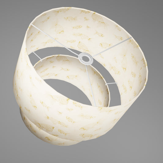 2 Tier Lamp Shade - P40 - Gold Fish Screen Print on Natural Lokta, 40cm x 20cm & 30cm x 15cm