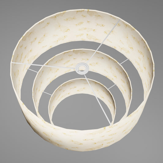 3 Tier Lamp Shade - P40 - Gold Fish Screen Print on Natural Lokta, 50cm x 20cm, 40cm x 17.5cm & 30cm x 15cm