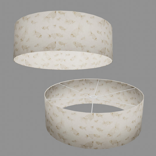 Drum Lamp Shade - P40 - Gold Fish Screen Print on Natural Lokta, 60cm(d) x 20cm(h)
