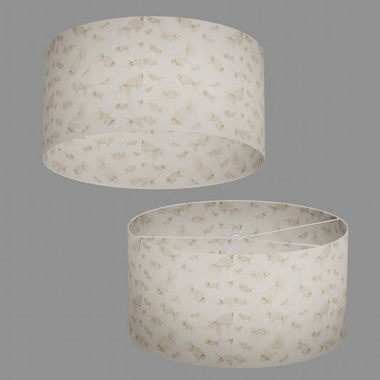 Drum Lamp Shade - P40 - Gold Fish Screen Print on Natural Lokta, 60cm(d) x 30cm(h)