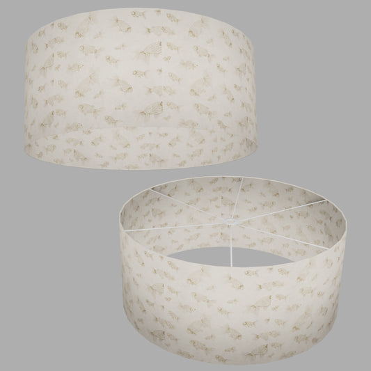 Drum Lamp Shade - P40 - Gold Fish Screen Print on Natural Lokta, 70cm(d) x 30cm(h)