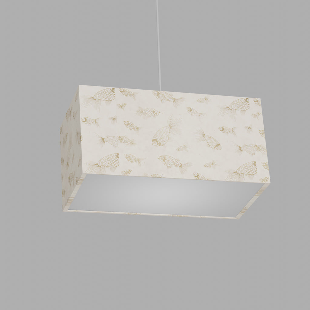 Rectangle Lamp Shade - P40 - Gold Fish Screen Print on Natural Lokta, 40cm(w) x 20cm(h) x 20cm(d)