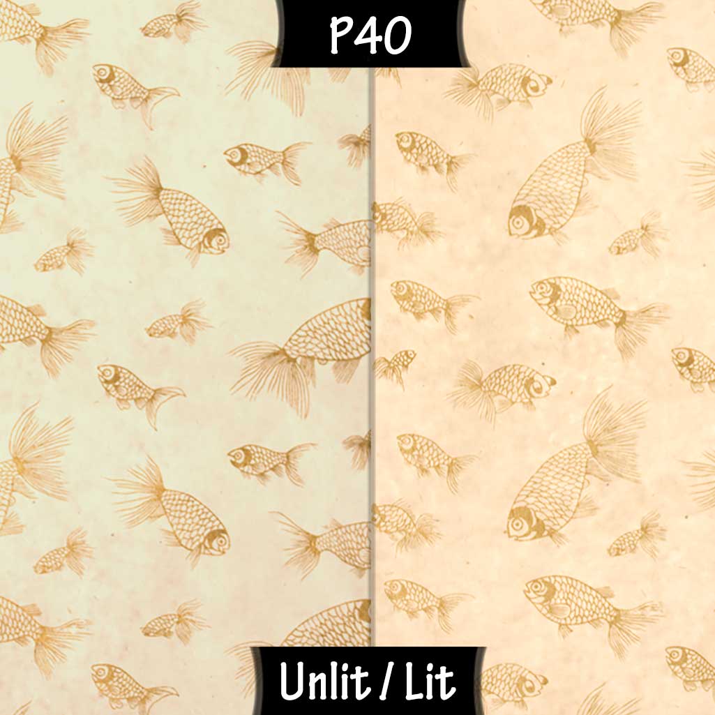 Free Standing Table Lamp Large - P40 ~ Gold Fish Screen Print on Natural Lokta