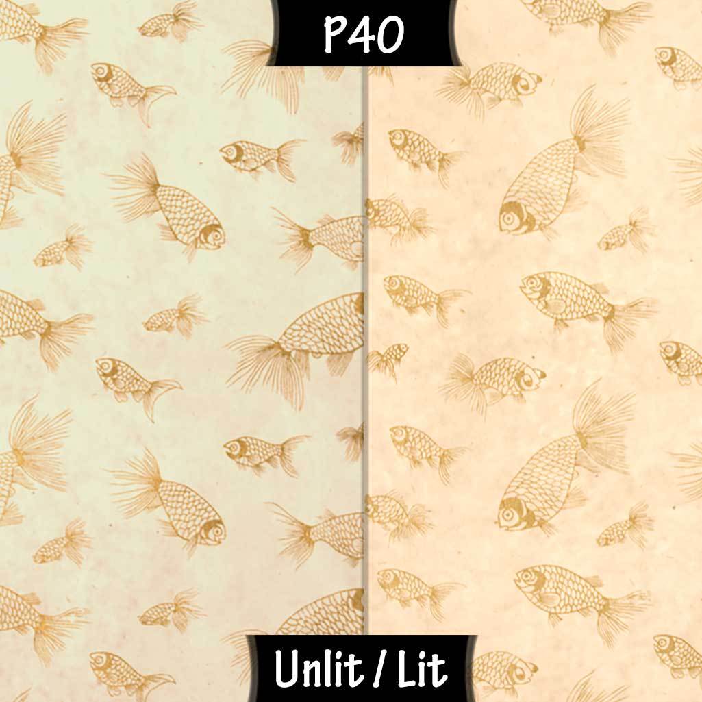 Square Lamp Shade - P40 - Gold Fish Screen Print on Natural Lokta, 40cm(w) x 20cm(h) x 40cm(d) - Imbue Lighting