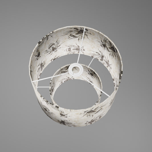 2 Tier Lamp Shade - P42 - Bees Screen Print on Natural Lokta, 30cm x 20cm & 20cm x 15cm