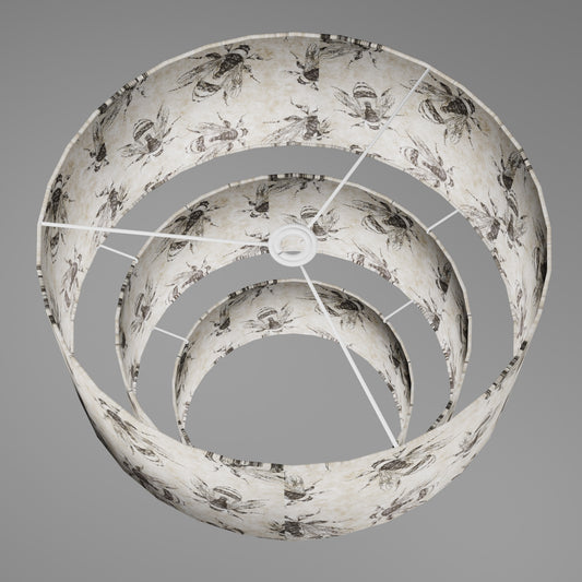 3 Tier Lamp Shade - P42 - Bees Screen Print on Natural Lokta, 50cm x 20cm, 40cm x 17.5cm & 30cm x 15cm