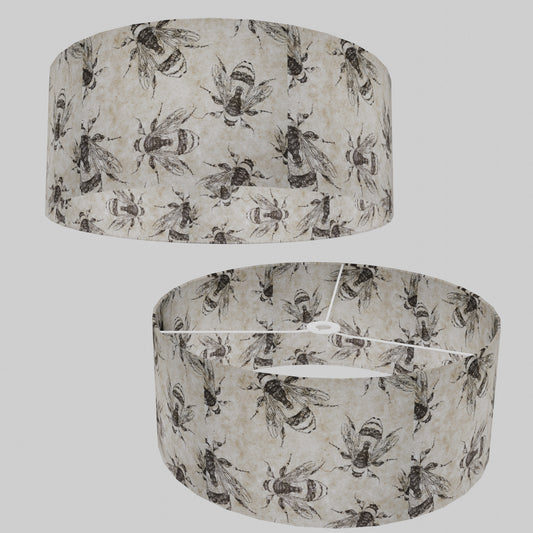 Drum Lamp Shade - P42 - Bees Screen Print on Natural Lokta, 50cm(d) x 20cm(h)