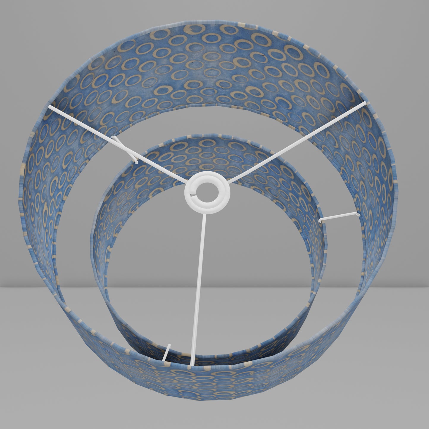 2 Tier Lamp Shade - P72 - Batik Blue Circles, 40cm x 20cm & 30cm x 15cm