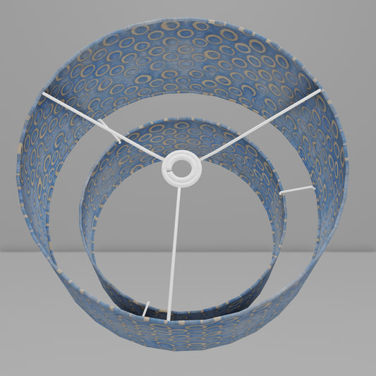 2 Tier Lamp Shade - P72 - Batik Blue Circles, 40cm x 20cm & 30cm x 15cm