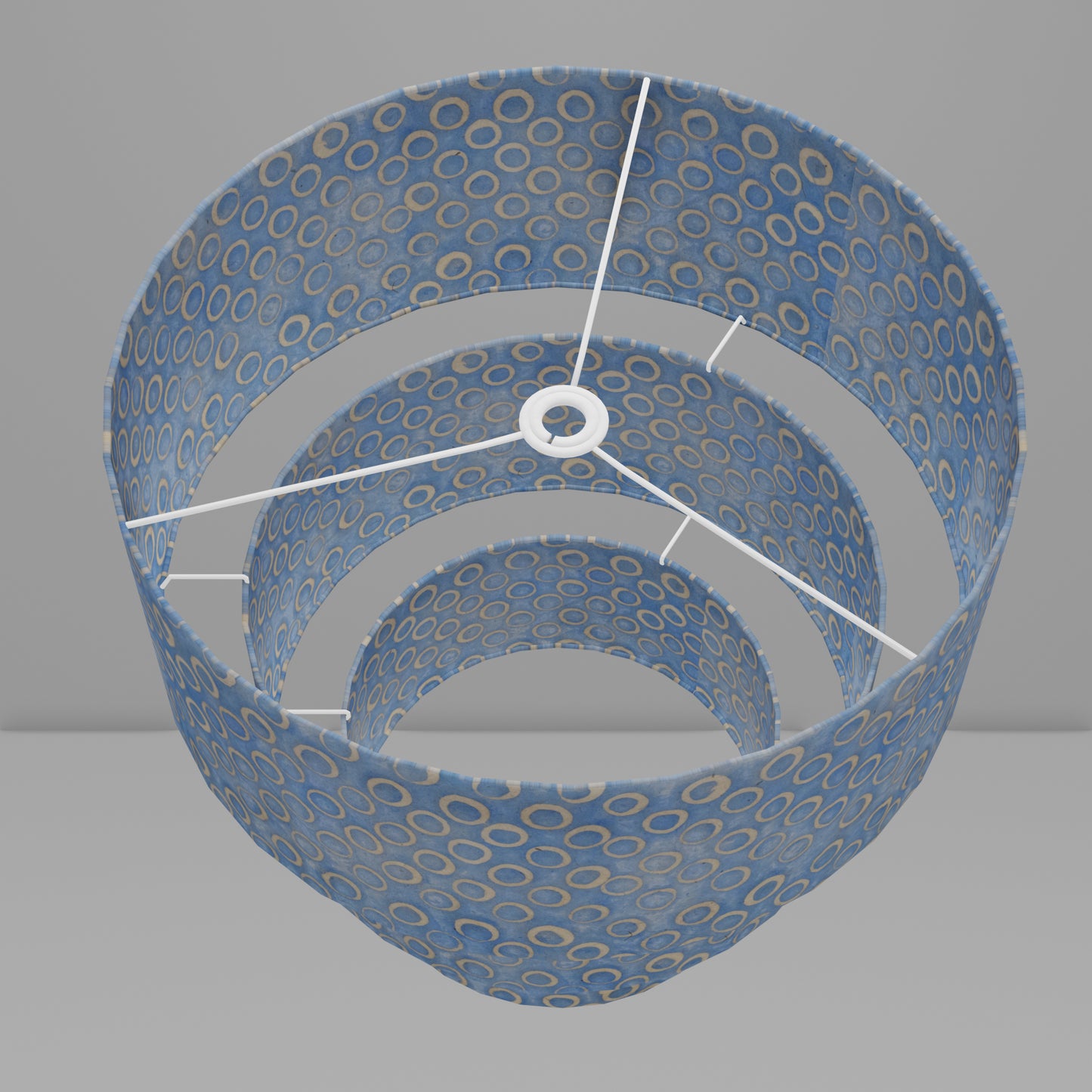 3 Tier Lamp Shade - P72 - Batik Blue Circles, 50cm x 20cm, 40cm x 17.5cm & 30cm x 15cm