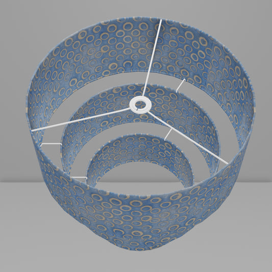 3 Tier Lamp Shade - P72 - Batik Blue Circles, 50cm x 20cm, 40cm x 17.5cm & 30cm x 15cm