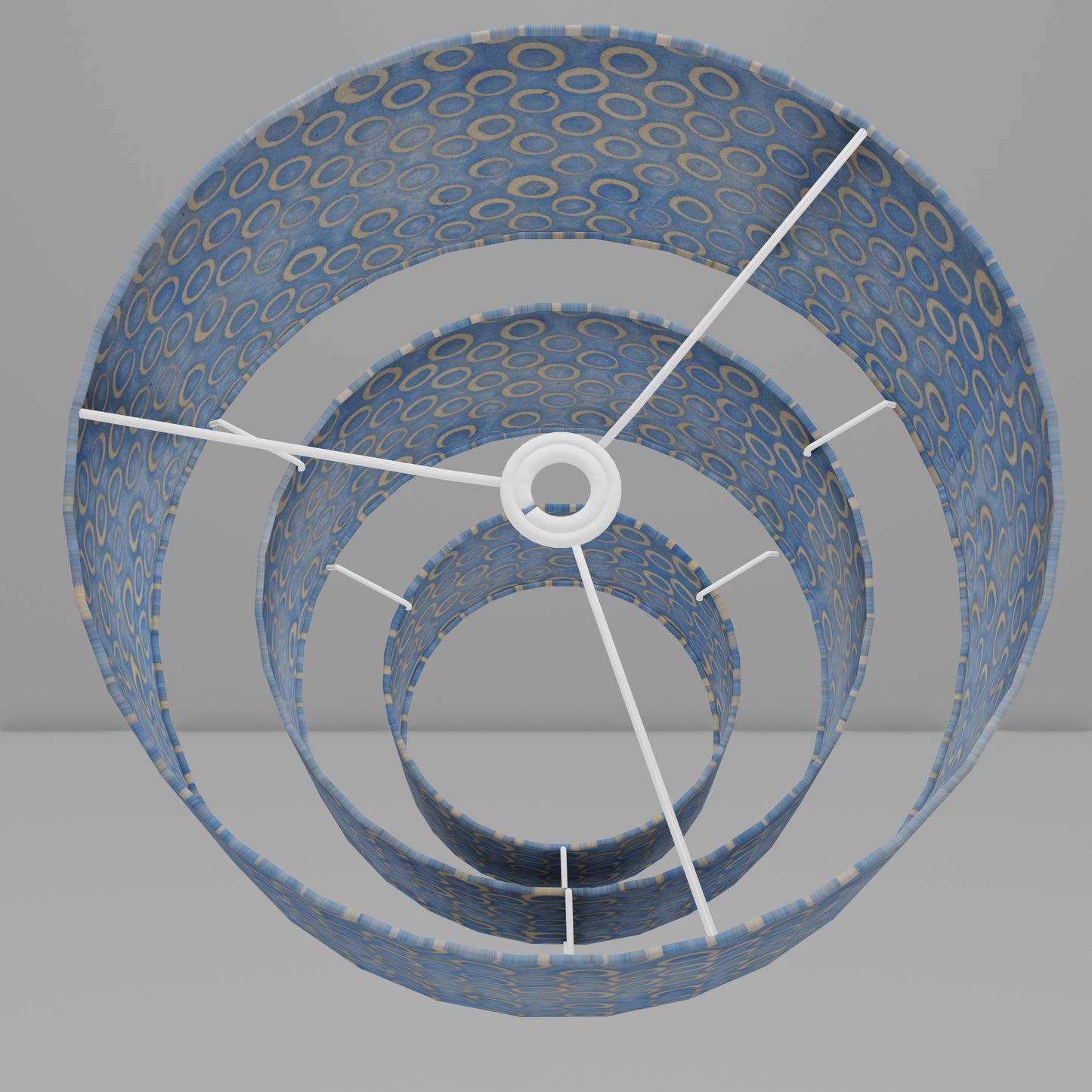 3 Tier Lamp Shade - P72 - Batik Blue Circles, 40cm x 20cm, 30cm x 17.5cm & 20cm x 15cm