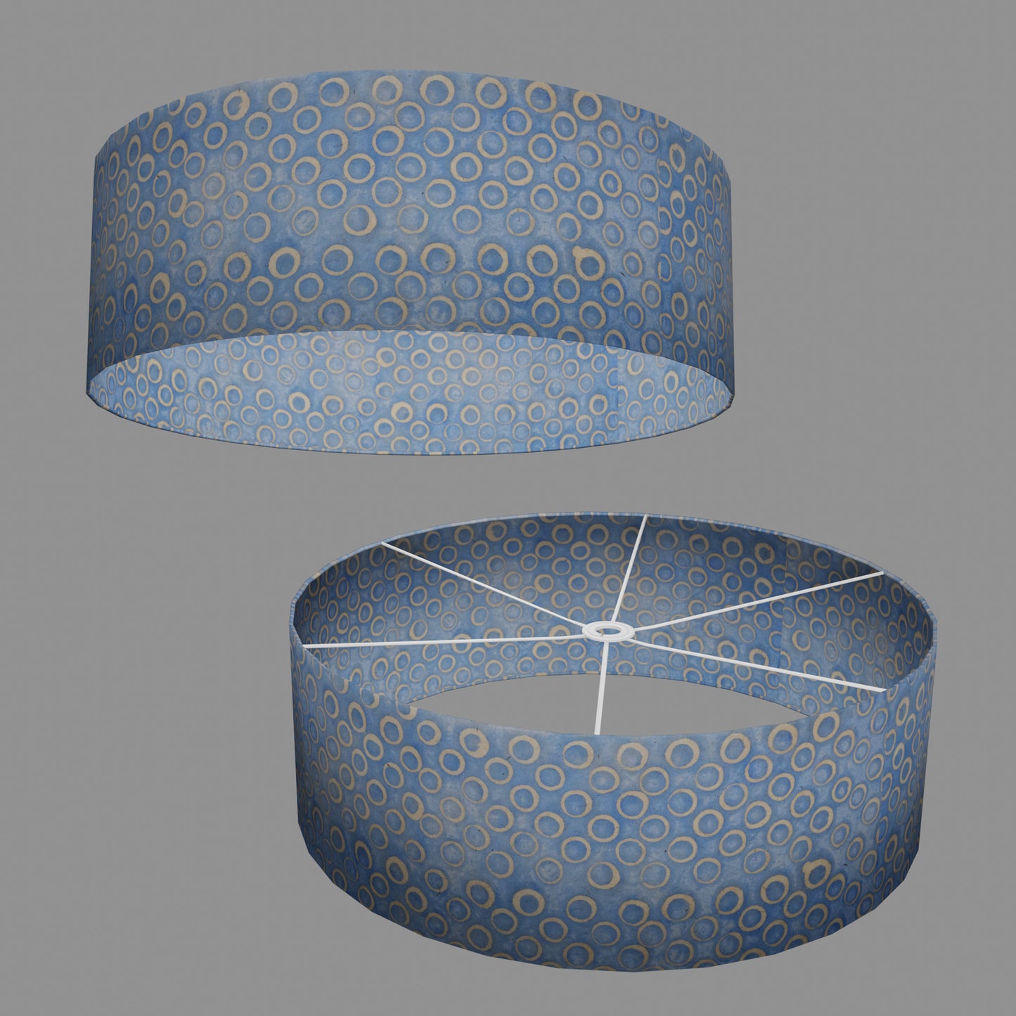 Drum Lamp Shade - P72 - Batik Blue Circles, 60cm(d) x 20cm(h)