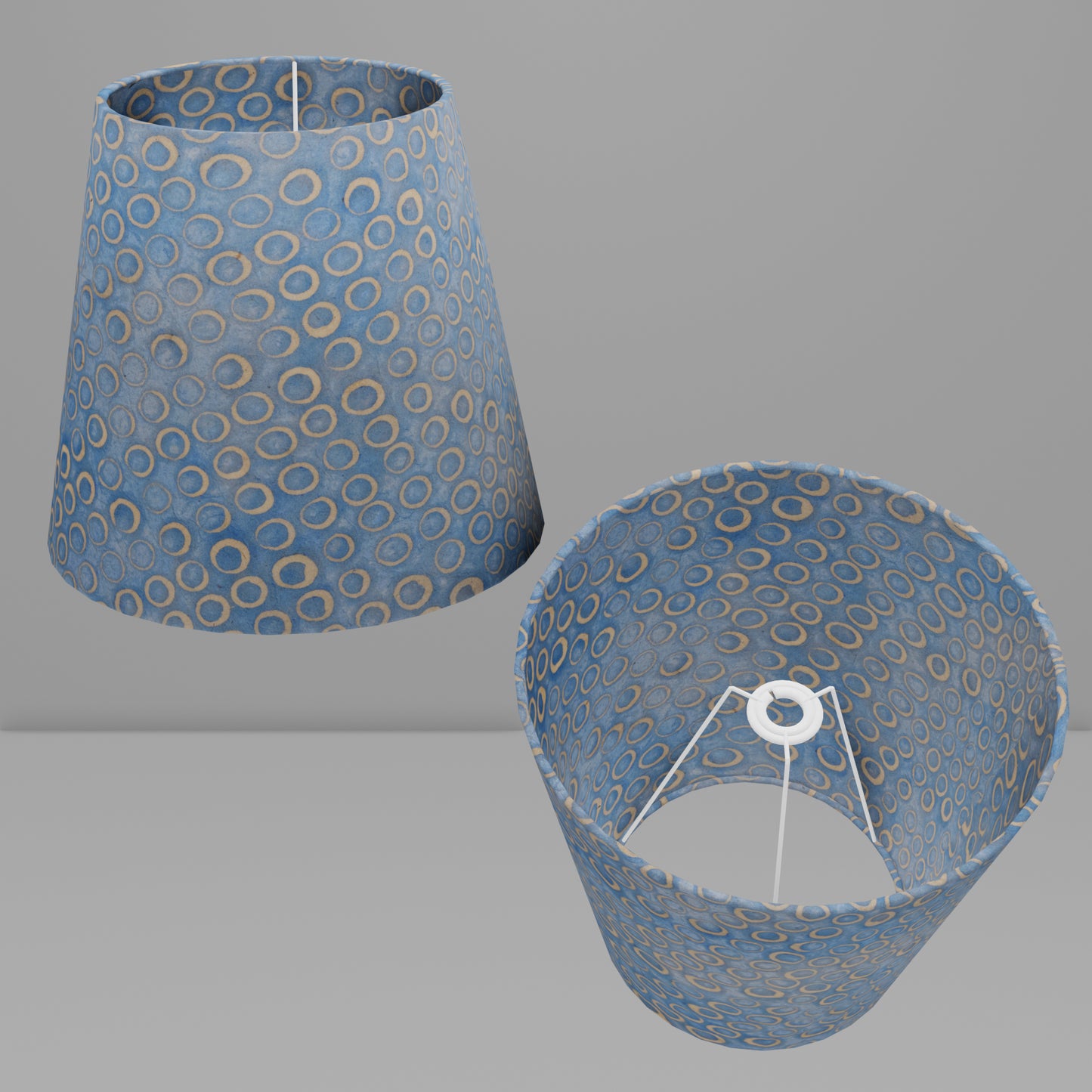 Conical Lamp Shade P72 - Batik Blue Circles, 23cm(top) x 35cm(bottom) x 31cm(height)