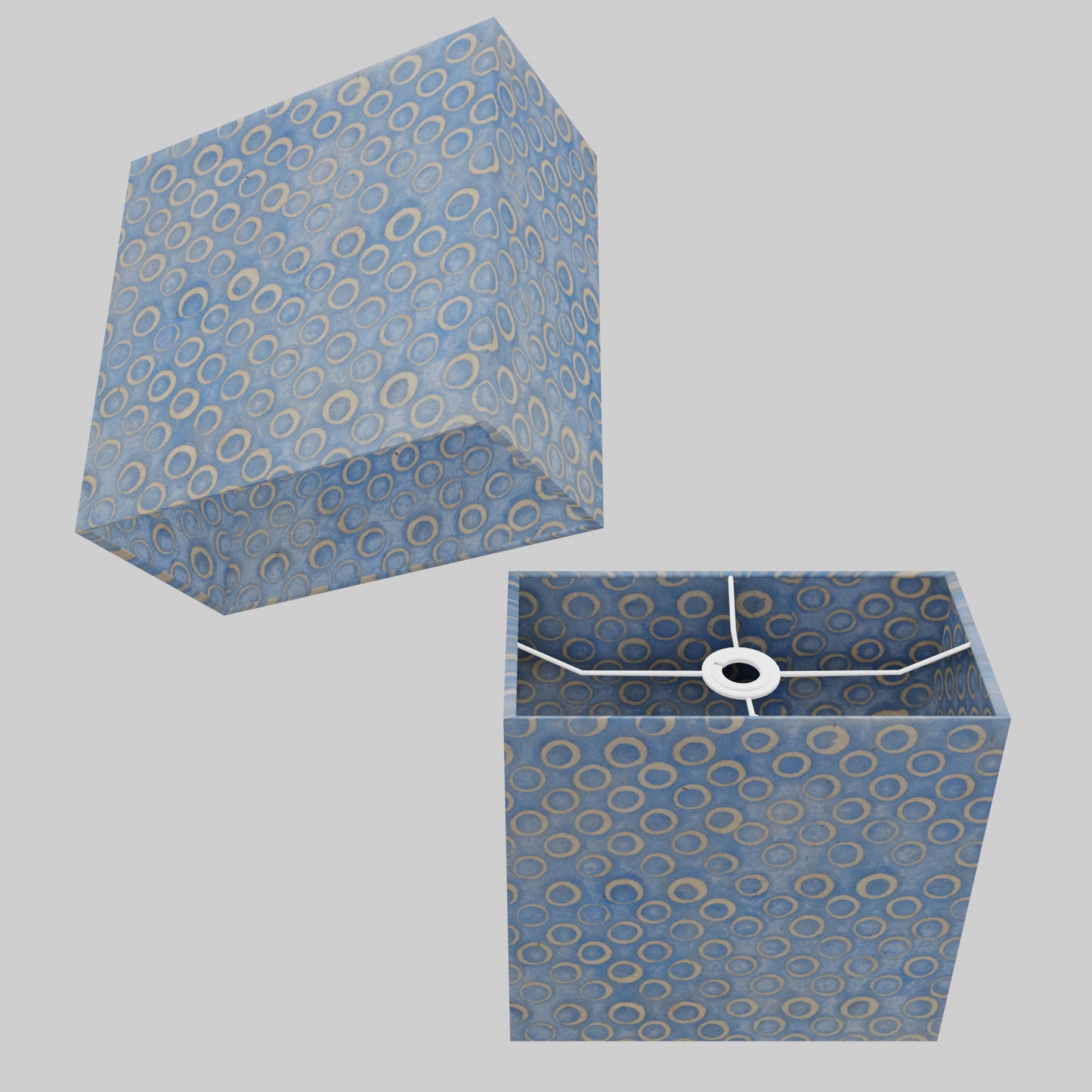 Rectangle Lamp Shade - P72 - Batik Blue Circles, 30cm(w) x 30cm(h) x 15cm(d)