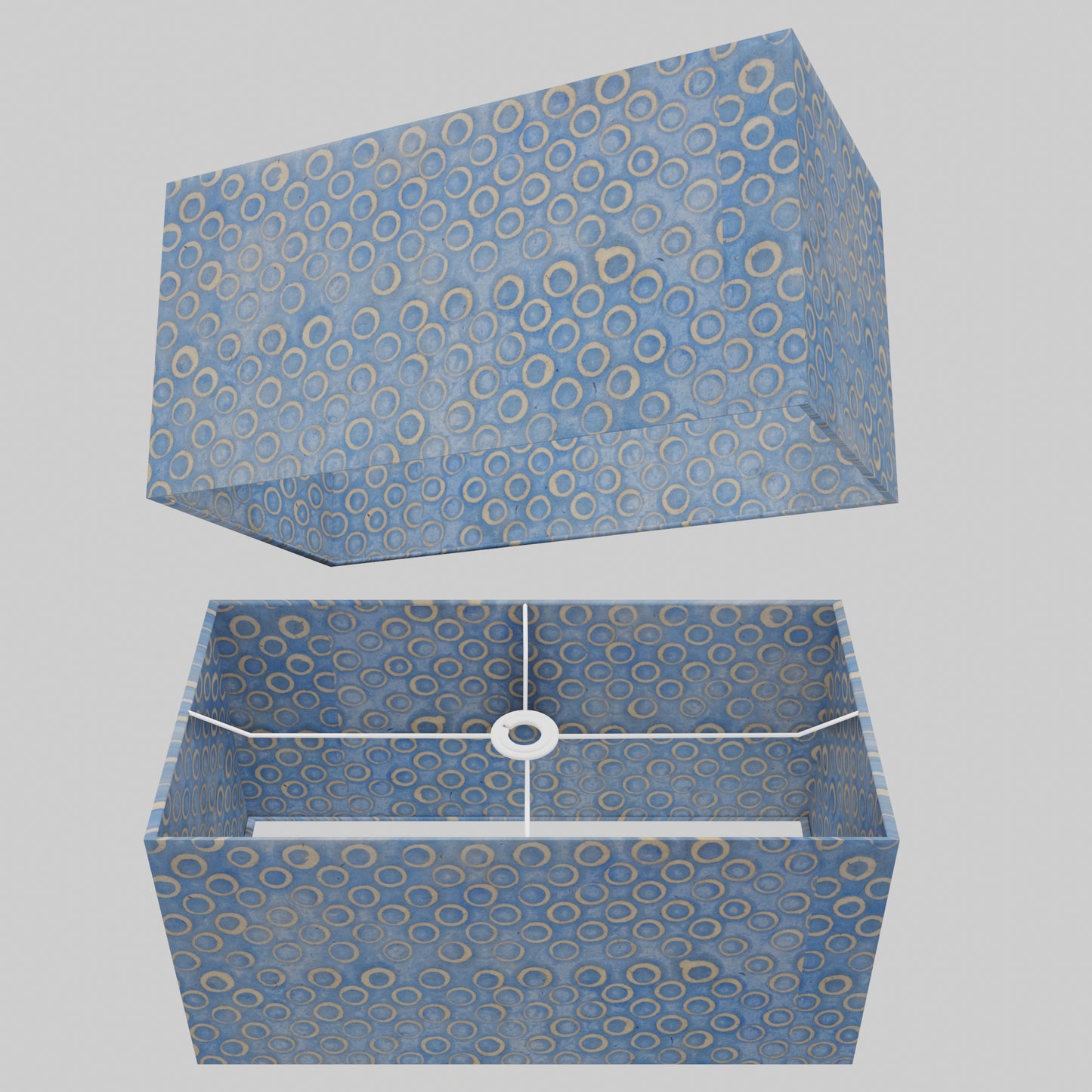 Rectangle Lamp Shade - P72 - Batik Blue Circles, 50cm(w) x 25cm(h) x 25cm(d)