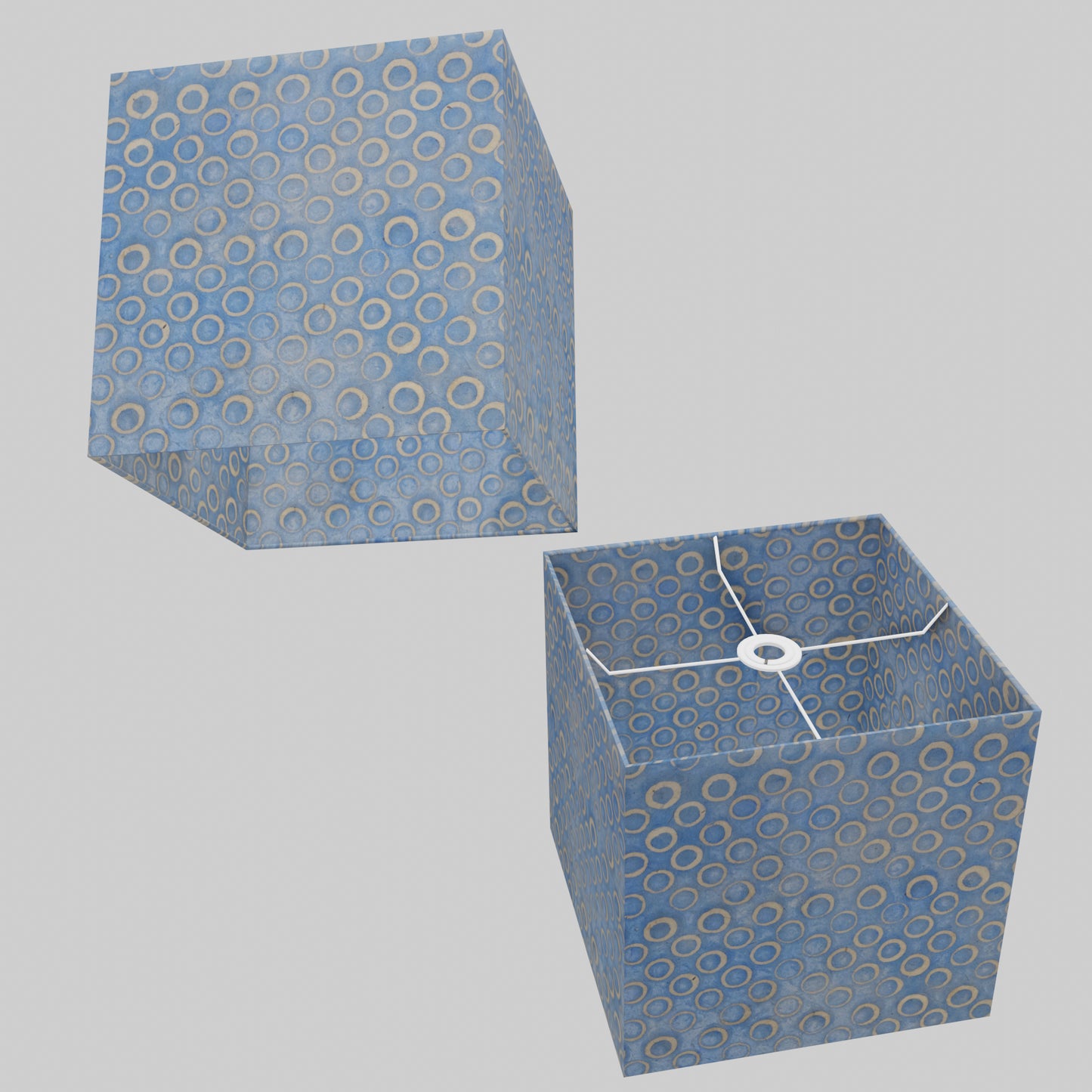 Square Lamp Shade - P72 - Batik Blue Circles, 30cm(w) x 30cm(h) x 30cm(d)