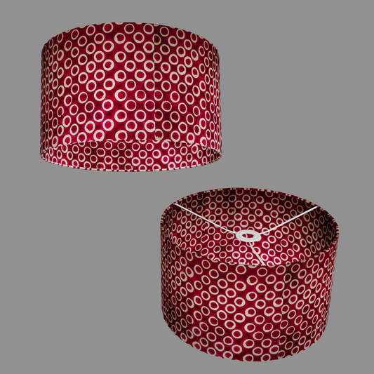 Drum Lamp Shade - P73 - Batik Cranberry Circles, 35cm(d) x 20cm(h)