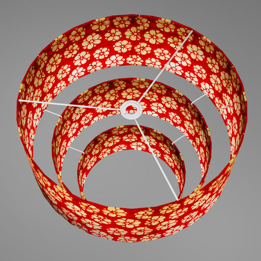 3 Tier Lamp Shade - P76 - Batik Star Flower Red, 50cm x 20cm, 40cm x 17.5cm & 30cm x 15cm