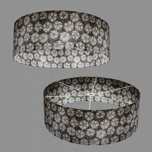 Drum Lamp Shade - P77 - Batik Star Flower Grey, 60cm(d) x 20cm(h)