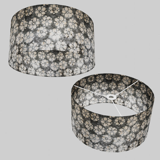 Drum Lamp Shade - P77 - Batik Star Flower Grey, 40cm(d) x 20cm(h)