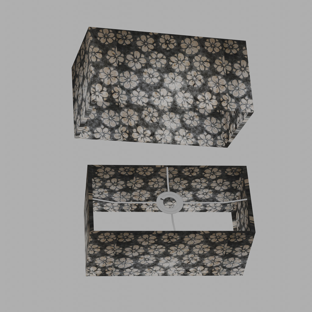Rectangle Lamp Shade - P77 - Batik Star Flower Grey, 40cm(w) x 20cm(h) x 20cm(d)