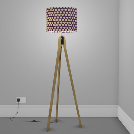 Oak Tripod Floor Lamp - P79 - Batik Dots Purple