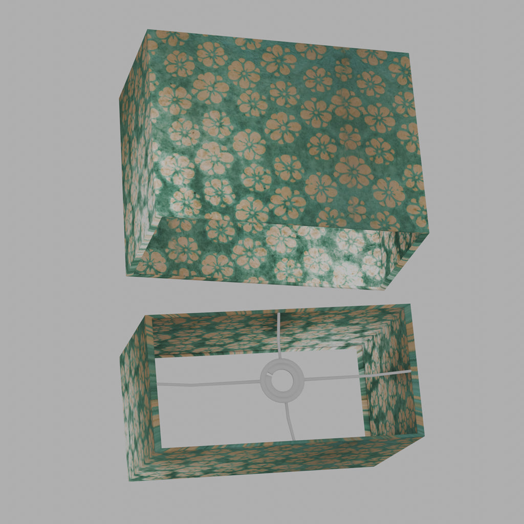 Rectangle Lamp Shade - P80 ~ Batik Star Flower on Sea Foam, 40cm(w) x 30cm(h) x 20cm(d)
