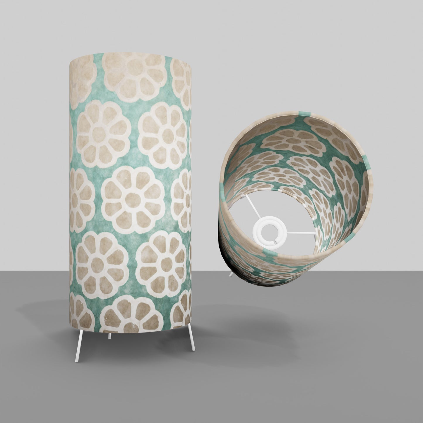 Free Standing Table Lamp Small - P81 ~ Batik Big Flower on Mint Green
