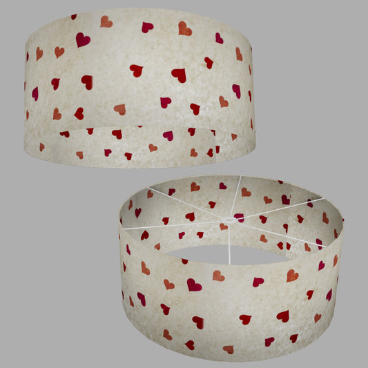 Drum Lamp Shade - P82 ~ Hearts on Lokta Paper, 70cm(d) x 30cm(h)