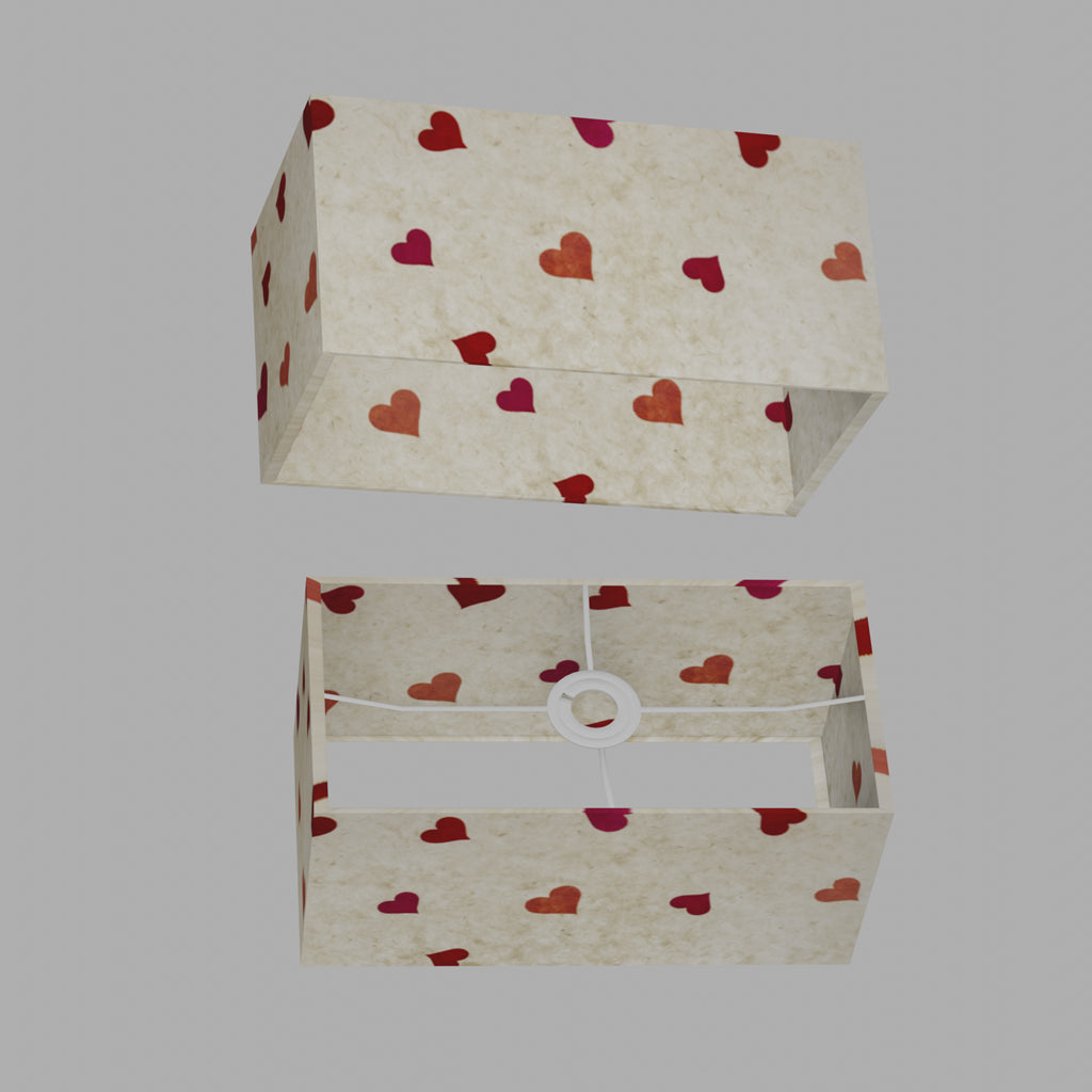 Rectangle Lamp Shade - P82 ~ Hearts on Lokta Paper, 40cm(w) x 20cm(h) x 20cm(d)