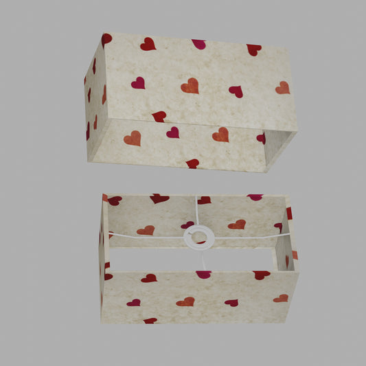 Rectangle Lamp Shade - P82 ~ Hearts on Lokta Paper, 40cm(w) x 20cm(h) x 20cm(d)