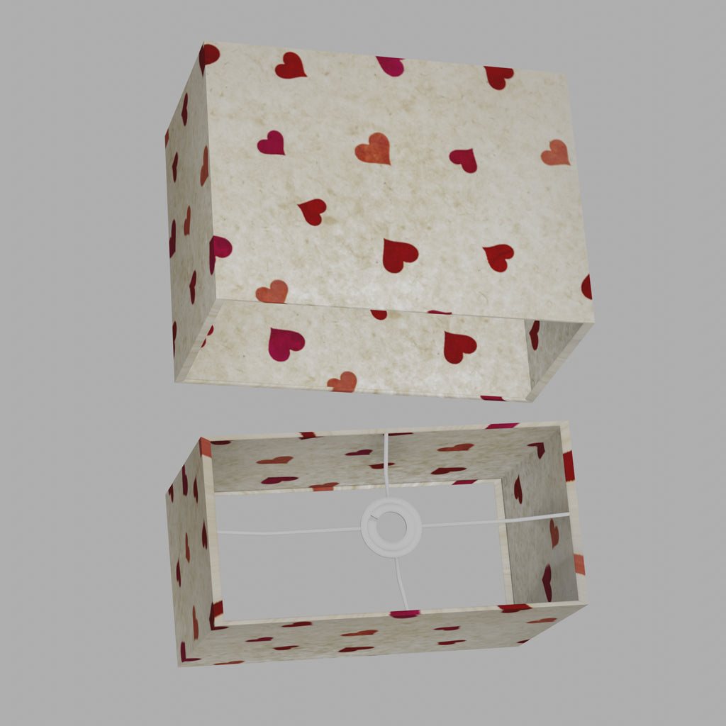 Rectangle Lamp Shade - P82 ~ Hearts on Lokta Paper, 40cm(w) x 30cm(h) x 20cm(d)