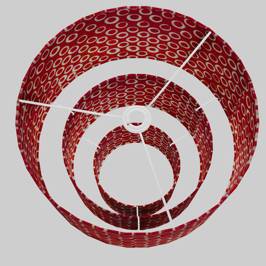 3 Tier Lamp Shade - P83 - Batik Red Circles, 40cm x 20cm, 30cm x 17.5cm & 20cm x 15cm