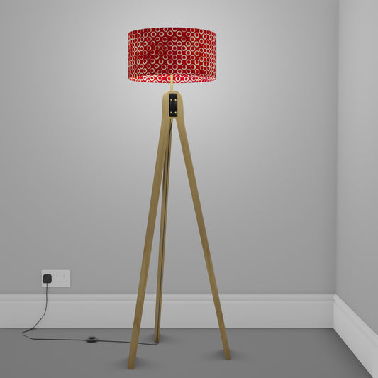 Oak Tripod Floor Lamp - P83 ~ Batik Red Circles
