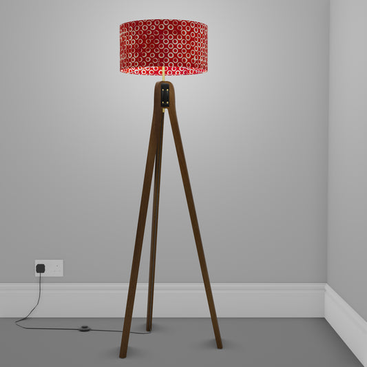 Sapele Tripod Floor Lamp - P83 ~ Batik Red Circles