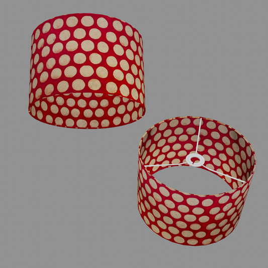 Drum Lamp Shade - P84 ~ Batik Dots on Red, 30cm(d) x 20cm(h)