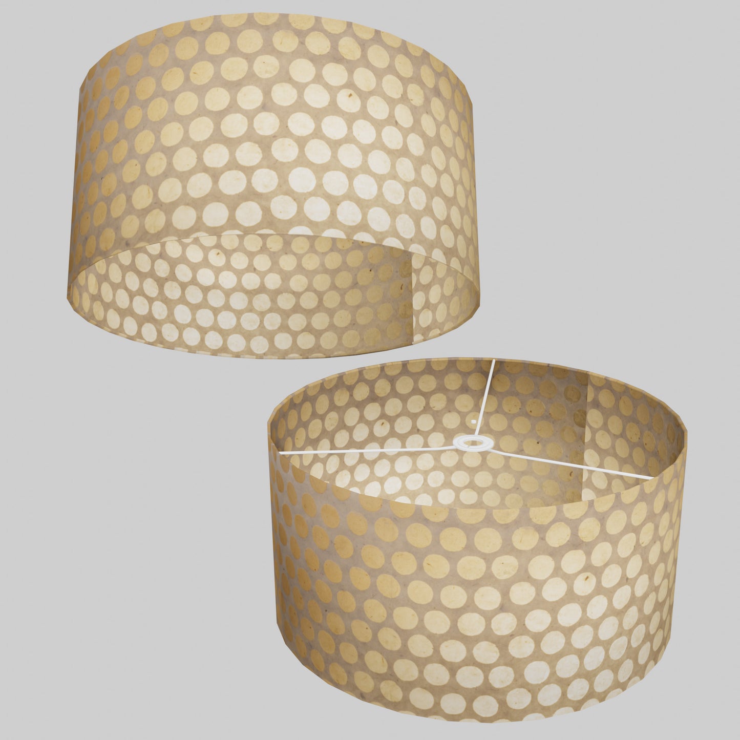 Drum Lamp Shade - P85 ~ Batik Dots on Natural, 50cm(d) x 25cm(h)