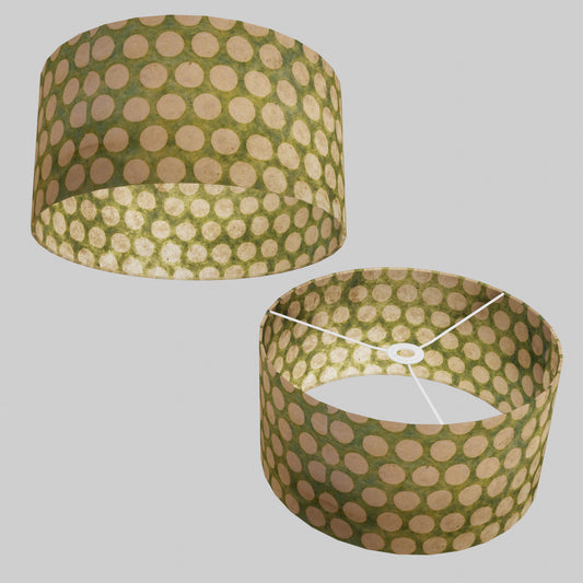 Drum Lamp Shade - P87 ~ Batik Dots on Green, 40cm(d) x 20cm(h)