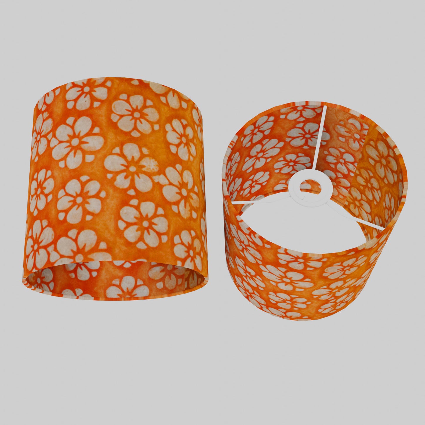 Drum Lamp Shade - P94 - Batik Star Flower on Orange, 20cm(d) x 20cm(h)