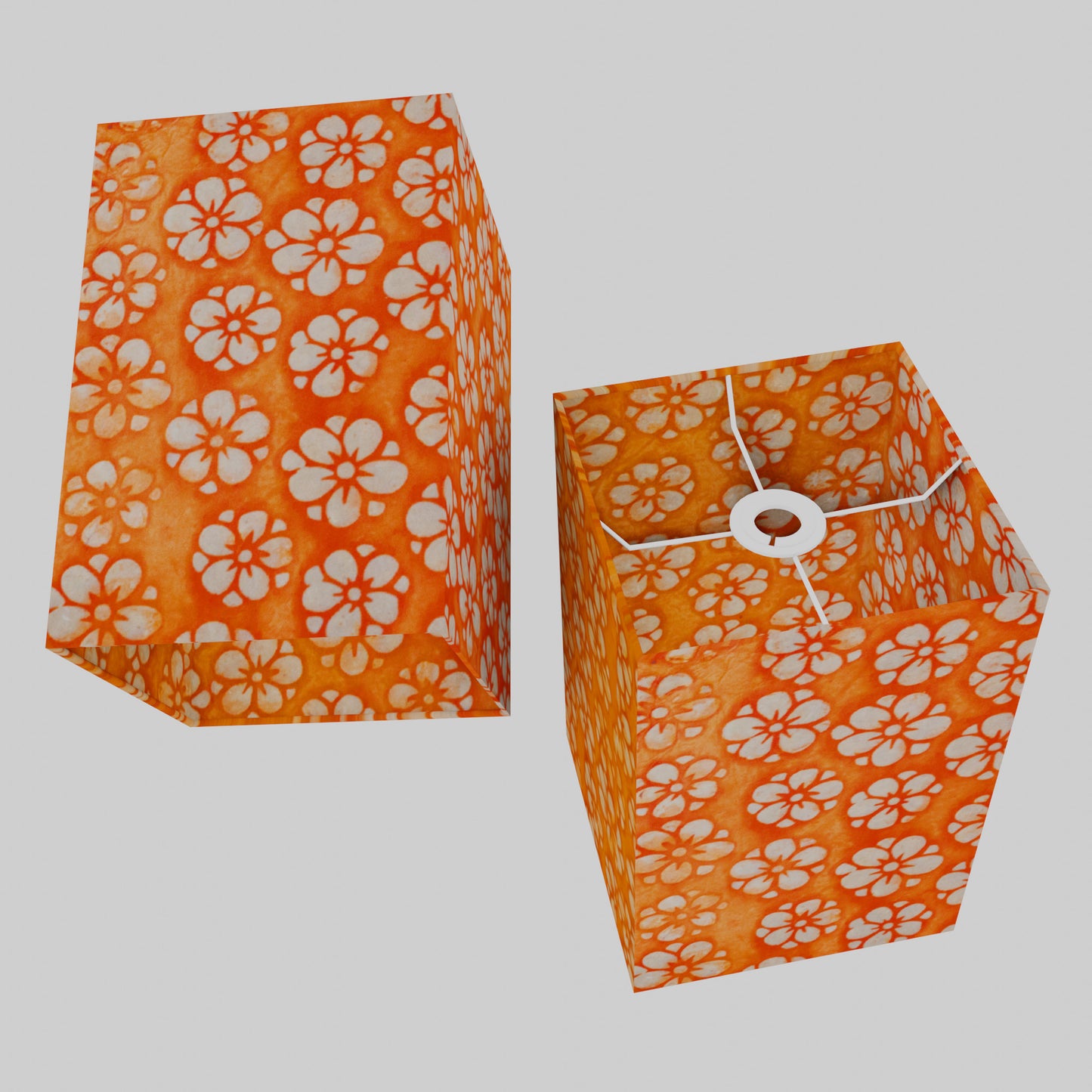 Square Lamp Shade - P94 - Batik Star Flower on Orange, 20cm(w) x 30cm(h) x 20cm(d)