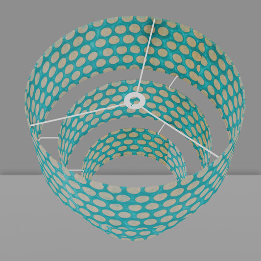 3 Tier Lamp Shade - P97 - Batik Dots on Cyan, 50cm x 20cm, 40cm x 17.5cm & 30cm x 15cm